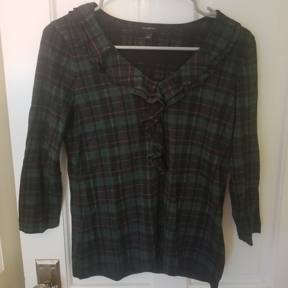 Talbots Plaid 3/4 Sleeve Top